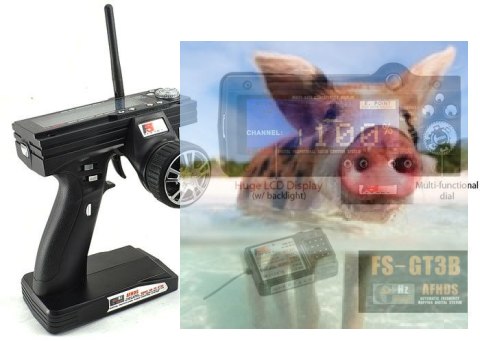 Radio pistoletowe FS-GT3B 3CH 2.4GHz z wyświetlaczem + odbiornik GR3E