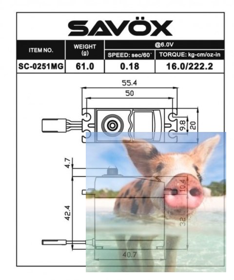 Serwo Savox SC-0251MG 61g (16kg/.0,18sec)