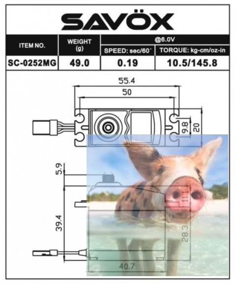 Serwo Savox SC-0252MG 49g (10.5kg/.0,19sec) Serwo Savox SC-0252MG 49g (10.5kg/.0,19sec)