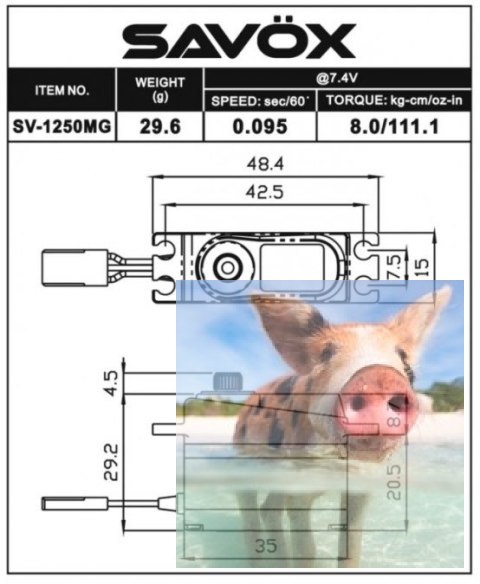 Serwo Savox SV-1250MG 29.6g (8kg/.0,11sec)