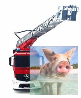 Straż pożarna Mercedes Arocs z armatką wodną 2.4GHz (dźwięki i światła, ruchoma drabina)