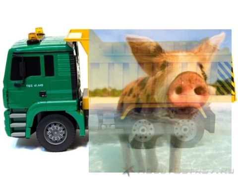 Wywrotka zdalnie sterowana 1:20 RTR (dźwięki i światła, podnoszona i opuszczana przyczepa)