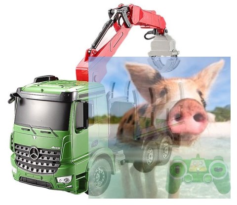 Dźwig do przewozu drewna Mercedes-Benz 1:20 2.4GHz (dźwięki i światła, ruchomy wysięgnik)