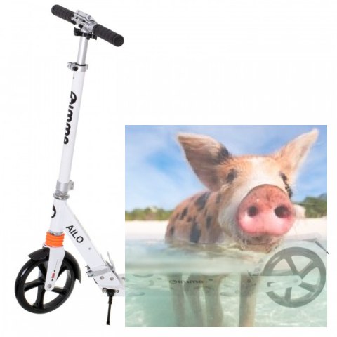 Hulajnoga miejska składana AILO (koła 200mm, szer. podestu 140mm, amortyzator tył/przód) - biała