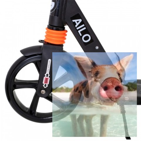 Hulajnoga miejska składana AILO (koła 200mm, szer. podestu 140mm, amortyzator tył/przód) - czarna