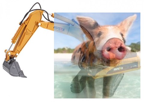 Koparka gąsienicowa + wywrotka (skala 1:50, ręczna obsługa)